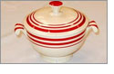 rare red striped vintage fiesta covered onion soup bowl