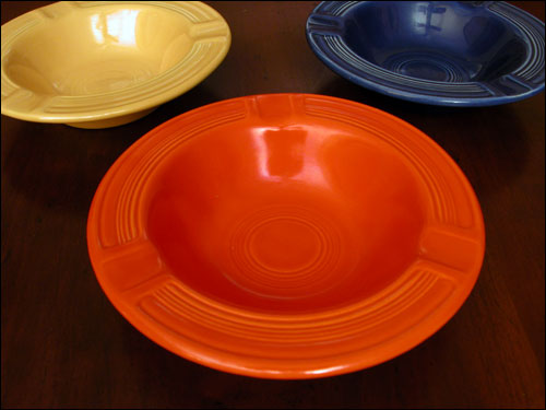 Vintage Fiesta Fiestaware Pottery Ashtray Radioactive Red, Yellow, Cobalt